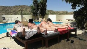 Poolside group action with 4 hot MILFs
