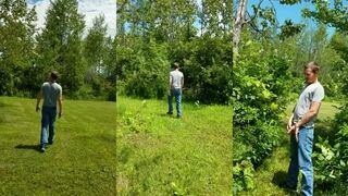 Horny guy urinates in public while steaming in the sun!