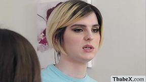 Ts Ella Hollywood barebacked while deepthroating tranny cock