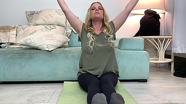 Stepmom gets fucked by stepson while doing yoga to help his porn addiction