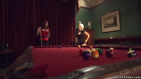 Tranny fucks blond after pool game