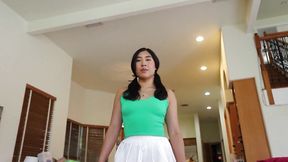 Asian teen gets big black cock in POV