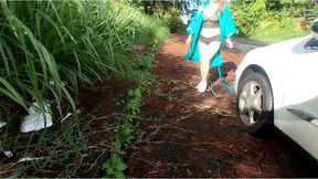 Sienna rushes out, not having enough time to get fully dressed