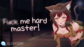 Bratty Catgirl gives deepthroat blowjob and takes it in the ass