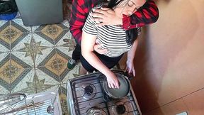 a horny boy decides to fuck his stepsister in the kitchen.