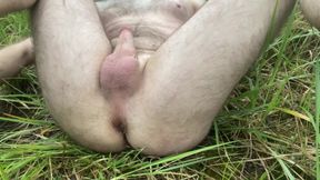 Outdor Anal Masturbation with Dildo and Cumming Laying on the Grass