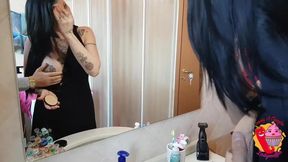 Busty Italian MILF gets fucked and filled with cum while putting on makeup
