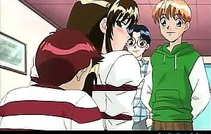 Three hentai boys hardcore toying their coeds little twat
