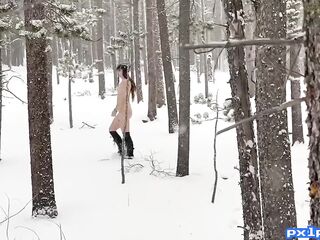 Tattooed Redhead Exposed in a Snowstorm