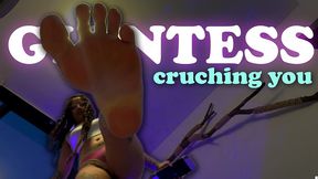 this giantess is having fun while trying to crush you with her dirty feet
