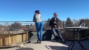 Colombian slut Kylie Amour deep throats and fists my huge cock in public