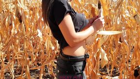 He cums in my panties in a cornfield