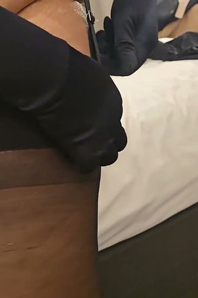 Black Satin Gloves Blow Job