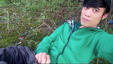 Jon Arteen gay twink'_s soft strokes risky outdoor, uncut foreskin small penis, caught or not