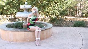 Hot blonde pastor Lily LaBeau sat struggling in bondage on a outdoor fountain after she was tape-gagged!