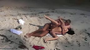 Black-haired young fuck session at the beach (real voyeur)