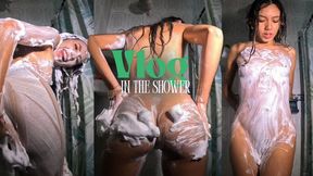 Vlog in the shower ends up messy with shaving cream