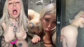i m getting fucked by a big cock in the shower and cumming.