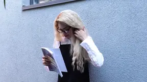 Petite student gets roughed up by street guy.