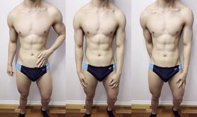 Lucas Wong in a stretchy speedo bulging his thick dick