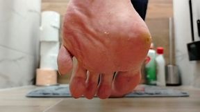 Up Close Foot Action | Detailed Soles & Toes in Restroom | Sock Toss