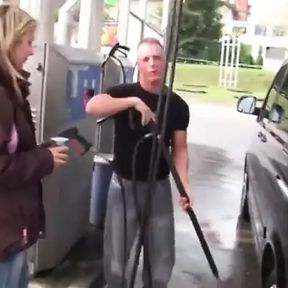 He Filled the Car with Gas, Then Filled the Slut with His Thick Cock.