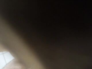 Milk washroom! Squirting milk out of my tits while giving him a blowjob