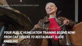 Public humiliation femdom POV: from car orders to restaurant kneeling