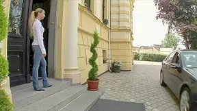 Super hot blonde teen gets the chance to suck two cocks and get in this college
