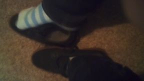 Black Dress Shoes &amp; Cute Fuzzy Striped Dirty Socks (no Audio)
