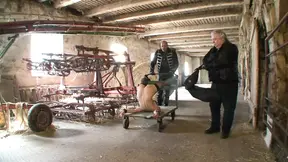 She Is Tied up on the Trolley and Operated with Steel Nails and Chain Wheel
