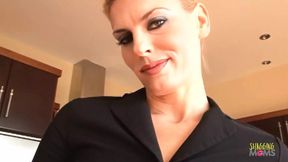 Blond bombshell serves up interracial kitchen sex, swallows cock&#x1F32D; with gusto