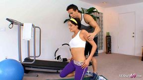 Fit teen seduces fitness coach for a big-dick fuck at the gym