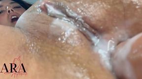 Slutty next-door bitch moaning loud as she creams all over her tight little pussy while you watch