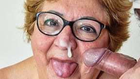 Grandpa's big cock fills busty MILF's pussy