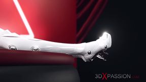 3d shemale plays with a hot horny blonde on the fashion model podium
