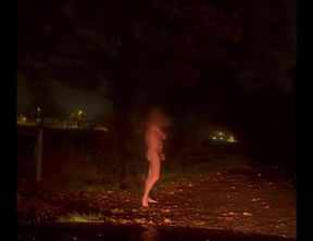 Wanking totally naked at side of road