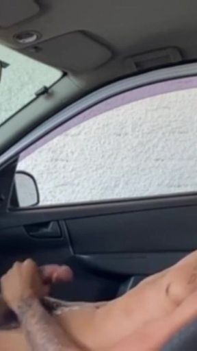 Skinny Jerking off and Cumming Inside the Car