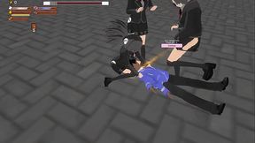 3d game &quot_Femdom University&quot_ 3v1 fight gameplay