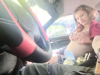Public hand job! Risky!!! This chick swallows up all the cum!