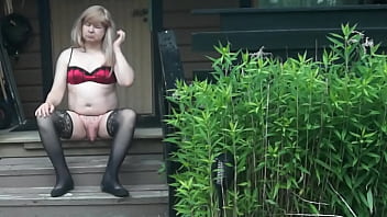 Sissy outdoor jerking soft dick