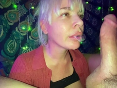 Blonde teen gives handjob and blowjob