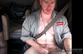 Ginger trucker caught jerking big cock while driving