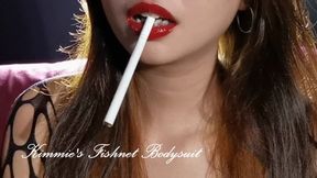 "Kimmie's Sensual smoking in fishnet bodysuit"