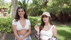 ”Horny dorm girls sharing a huge cock - Sophia Leone & Mae Milano”