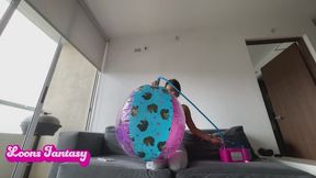 Akina blows up unicorn beach ball