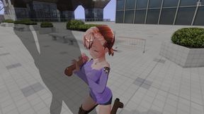 3D HENTAI Redhead mistress jerks off your cock on the roof