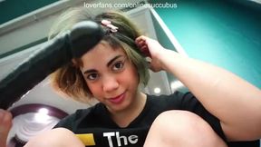 Student masturbates with a big black dildo