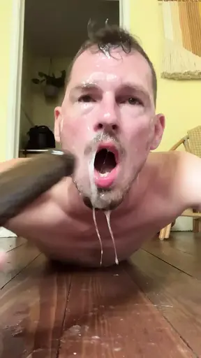 SLOPPY gag and spit dildo sucking deep throat faggot