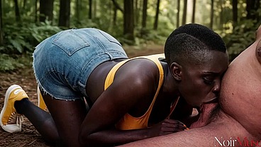 I dragged this hot black bitch into the thick woods and fucked her tight pussy deep right on the grass [Ai]